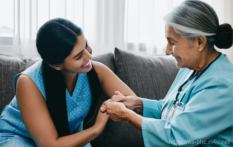 보건소에서의 가정방문 건강관리 - **Prompt 1: Home Healthcare Visit for an Elderly Patient**
"A serene and brightly lit living roo...