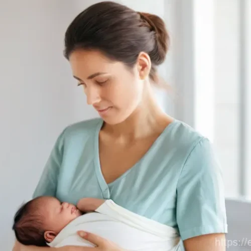 Home 13 보건소에서 가능한 모유수유 상담 - **Prompt 1: A New Mother Seeking Guidance**
"A young mother, in her late 20s, with soft, kind fe...